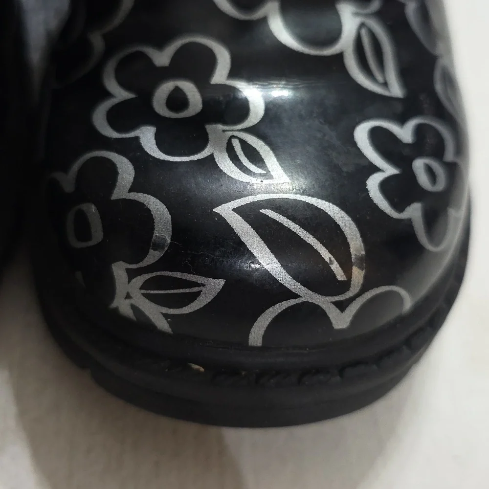 Stride Rite Girl's Chuckka Annkle Boor‎ Laces Black/Silver Floral Boots Sz 9 GUC